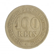 Moeda V-008 100 Réis 1878 MBC C/ Marca de Verniz Cupro Níquel Ø27mm 10gr.*