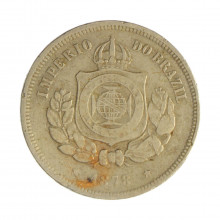 Moeda V-008 100 Réis 1878 MBC C/ Marca de Verniz Cupro Níquel Ø27mm 10gr.*