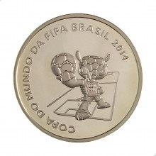 Estojo Moeda P-751 5 Reais 2014 FC Copa Mundo Brasil - Fuleco Prata 925 Ø40mm 27gr.