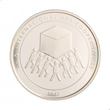 Estojo Moeda P-748 5 Reais 2012 FC Ano Internacional das Cooperativas Prata 925 Ø40mm 28gr.