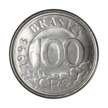 Moeda V-436 100 Cruzeiros Reais 1993 SOB/FC  Aço Inoxidável Ø24mm 4,3gr.