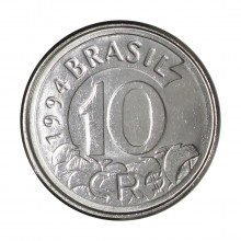 Moeda V-433 10 Cruzeiros Reais 1994 SOB/FC  Aço Inoxidável Ø22mm 3,6gr.