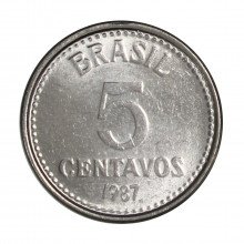 Moeda V-384 5 Centavos 1987 SOB/FC Data Difícil Aço Inoxidável Ø16mm 1,8gr.