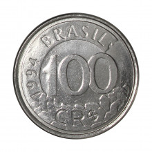Moeda V-437 100 Cruzeiros Reais 1994 SOB/FC  Aço Inoxidável Ø24mm 4,3gr.