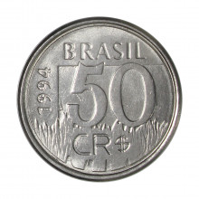 Moeda V-435 50 Cruzeiros Reais 1994 SOB/FC Aço Inoxidável Ø23mm 3,9gr.