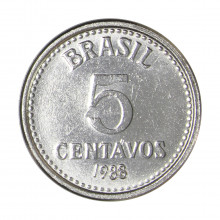 Moeda V-385 5 Centavos 1988 SOB/FC Data Dífícil Aço Inoxidável Ø16mm 1,8gr.