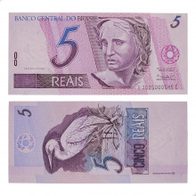 Cédula C-272 5 Reais 1999 1º Série FE - Pedro S. Malan / Armínio Fraga Neto (1ª chancela)
