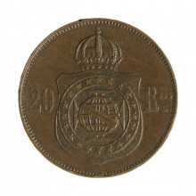 Moeda B-788 20 Réis 1869  MBC/SOB  C/ Ponto no S Bronze  Ø25mm 7gr.