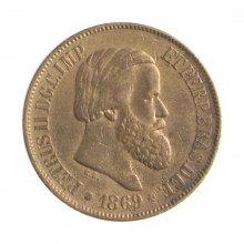 Moeda B-788 20 Réis 1869  MBC/SOB  C/ Ponto no S Bronze  Ø25mm 7gr.