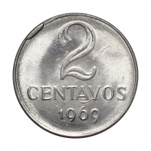 Moeda V-291 2 Centavos 1969 FC Aço Inoxidável Ø19mm 2,16gr.