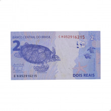 Cédula C-334 CH 2 Reais 2015 C/ Mancha SOB/FE - Joaquim Vieira F. Levy / Alexandre A. Tombini