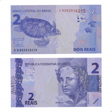 Cédula C-334 CH 2 Reais 2015 C/ Mancha SOB/FE - Joaquim Vieira F. Levy / Alexandre A. Tombini