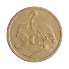 Moeda KM#291 5 Cents 2005 MBC África do Sul África Aço R Cobre Ø21mm 4,5gr.