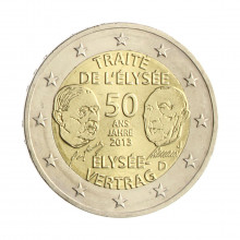 Moeda KM#2094 2 Euros 2013 FC França Europa 50º aniversário do Tratado do Eliseu Bimetálico Ø25,75mm 8,5gr.