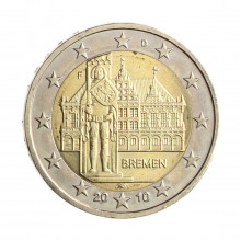Moeda KM#285 2 Euros 2010 D FC Alemanha Europa Estado de Bremen Bimetálico Ø25,75mm 8,5gr.