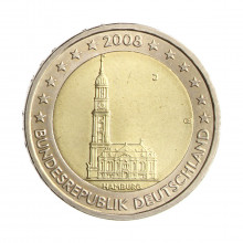 Moeda KM#261 2 Euros 2008 J FC Alemanha Europa Estado Federal de Hamburgo Bimetálico Ø25,75mm 8,5gr.