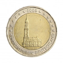 Moeda KM#261 2 Euros 2008 F FC Alemanha Europa Estado Federal de Hamburgo Bimetálico Ø25,75mm 8,5gr.