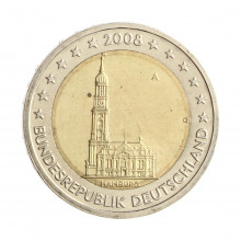 Moeda KM#261 2 Euros 2008 A SOB/FC Alemanha Europa Estado Federal de Hamburgo Bimetálico Ø25,75mm 8,5gr.