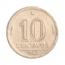 Moeda V-179a 10 Centavos 1943 MBC Getúlio Vargas Níquel Rosa Ø17mm 3gr.