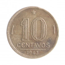 Moeda V-179a 10 Centavos 1943 MBC Getúlio Vargas Níquel Rosa Ø17mm 3gr.