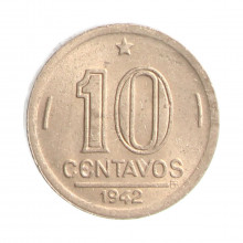 Moeda V-178 10 Centavos 1942 SOB Getúlio Vargas Níquel Rosa Ø17mm 3gr.
