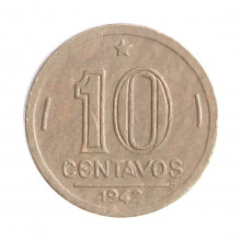 Moeda V-178 10 Centavos 1942 MBC+ Getúlio Vargas Níquel Rosa Ø17mm 3gr.