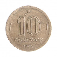 Moeda V-178 10 Centavos 1942 MBC Getúlio Vargas Níquel Rosa Ø17mm 3gr.