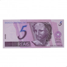Cédula C-269A 5 Reais 1994 Série 0002 *B FE - Fernando H. Cardoso / Pedro S. Malan
