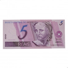 Cédula C-272 5 Reais 1999 SOB/FE - Pedro S. Malan / Armínio Fraga Neto (1ª chancela)