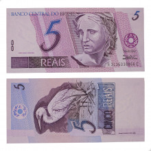 Cédula C-272 5 Reais 1999 SOB/FE - Pedro S. Malan / Armínio Fraga Neto (1ª chancela)