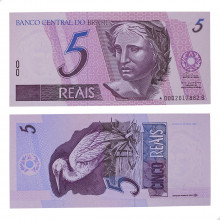 Cédula C-269A 5 Reais 1994 Série 0002 *B FE - Fernando H. Cardoso / Pedro S. Malan