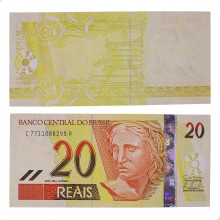 Cédula C-308 20 Reais 2010 Ausência Completa de uma Impressão FE - Guido Mantega / Alexandre A. Tombini