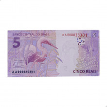 Cédula C-340 AA 5 Reais 2013 Baixas e Altas numerações FE - Guido Mantega 2ª Chancela / Alexandre A. Tombini