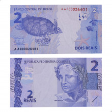 Cédula C-333 AA 2 Reais 2013 Baixas e Altas numerações SOB/FE - Guido Mantega 2ª Chancela / Alexandre A. Tombini
