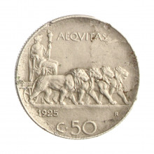 Moeda KM#61.1 50 Centesimi 1925 R MBC Itália Europa Níquel Ø23,9mm 5,5gr.
