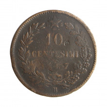 Moeda KM#11.3 10 Centesimi 1867 H BC Itália Europa Bronze Ø30mm 10gr.