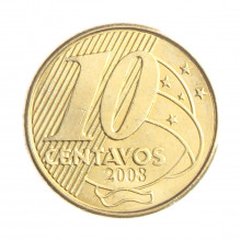 Moeda V-501 10 Centavos 2008 SOB/FC Aço Revestido de Bronze Ø20mm 4,8gr.*