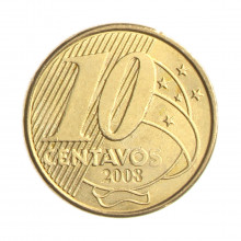 Moeda V-501 10 Centavos 2008 SOB Aço Revestido de Bronze Ø20mm 4,8gr.*