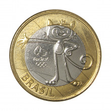 Moeda V-620 1 Real 2016 SOB Mascote Olímpico Vinícius Bimetálico Ø27mm 7gr.
