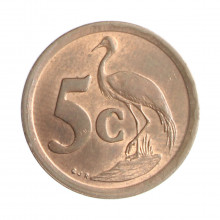 Moeda KM#134 5 Cents 1993 MBC África do Sul África Aço R Bronze Ø21mm 4,5gr.