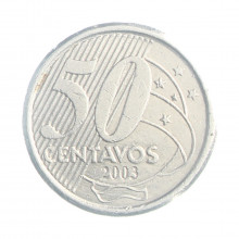 Moeda V-549 50 Centavos 2003 MBC Cunho Quebrado Aço Inoxidável Ø23mm 7,8gr.*