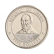 Moeda KM#1083 5 Dollars 2022 FC Libéria África Aço R Níquel Ø20mm 3,6gr.