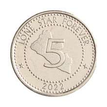 Moeda KM#1083 5 Dollars 2022 FC Libéria África Aço R Níquel Ø20mm 3,6gr.