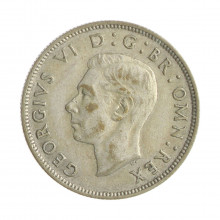 Moeda KM#855 2 Shillings 1946 MBC+ Reino Unido Europa Prata 0.500 Ø28,5mm 11,31gr.