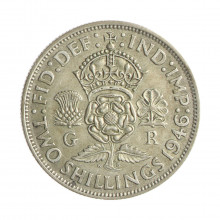 Moeda KM#855 2 Shillings 1946 MBC+ Reino Unido Europa Prata 0.500 Ø28,5mm 11,31gr.