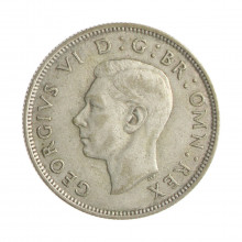 Moeda KM#855 2 Shillings 1946 MBC+ Reino Unido Europa Prata 0.500 Ø28,5mm 11,31gr.