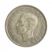 Moeda KM#855 2 Shillings 1942 MBC Reino Unido Europa Prata 0.500 Ø28,5mm 11,31gr.