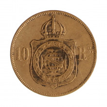 Moeda B-785 10 Réis 1869 MBC+ C/Ponto no S Bronze Ø20mm 3,5gr.