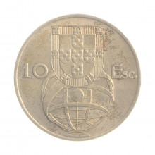 Moeda KM#586 10 Escudos 1954 MBC+ Portugal Europa Prata 0.680 Ø30mm 12,5gr.