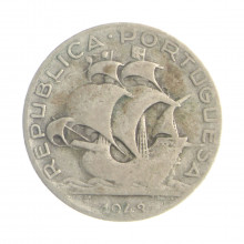 Moeda KM#580 2,5 Escudos 1943 MBC Portugal Europa Prata 0.650 Ø20,5mm 3,5gr.